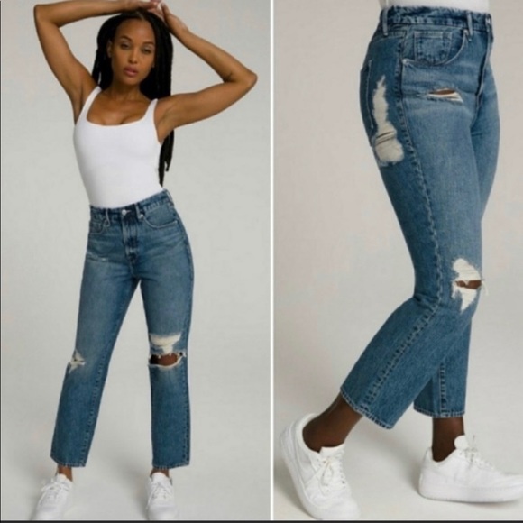 GOOD AMERICAN GOOD VINTAGE distressed baggie straight leg jeans size 16 NWT - Picture 1 of 10